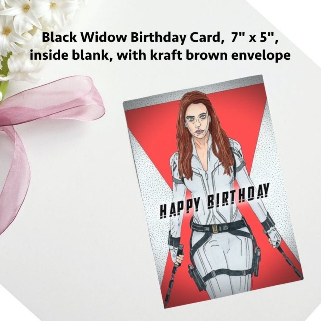 Black Widow Scarlett Johansson Birthday Card 7 X 5 With Kraft Envelope