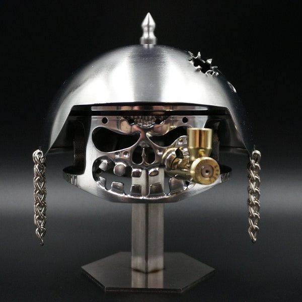Piston skull, piston art, metal sculpture, scrap art, warrior, helmet