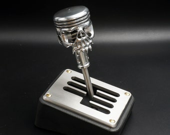 Pomo de palanca de cambios con calavera de pistón de motocicleta tallado a mano