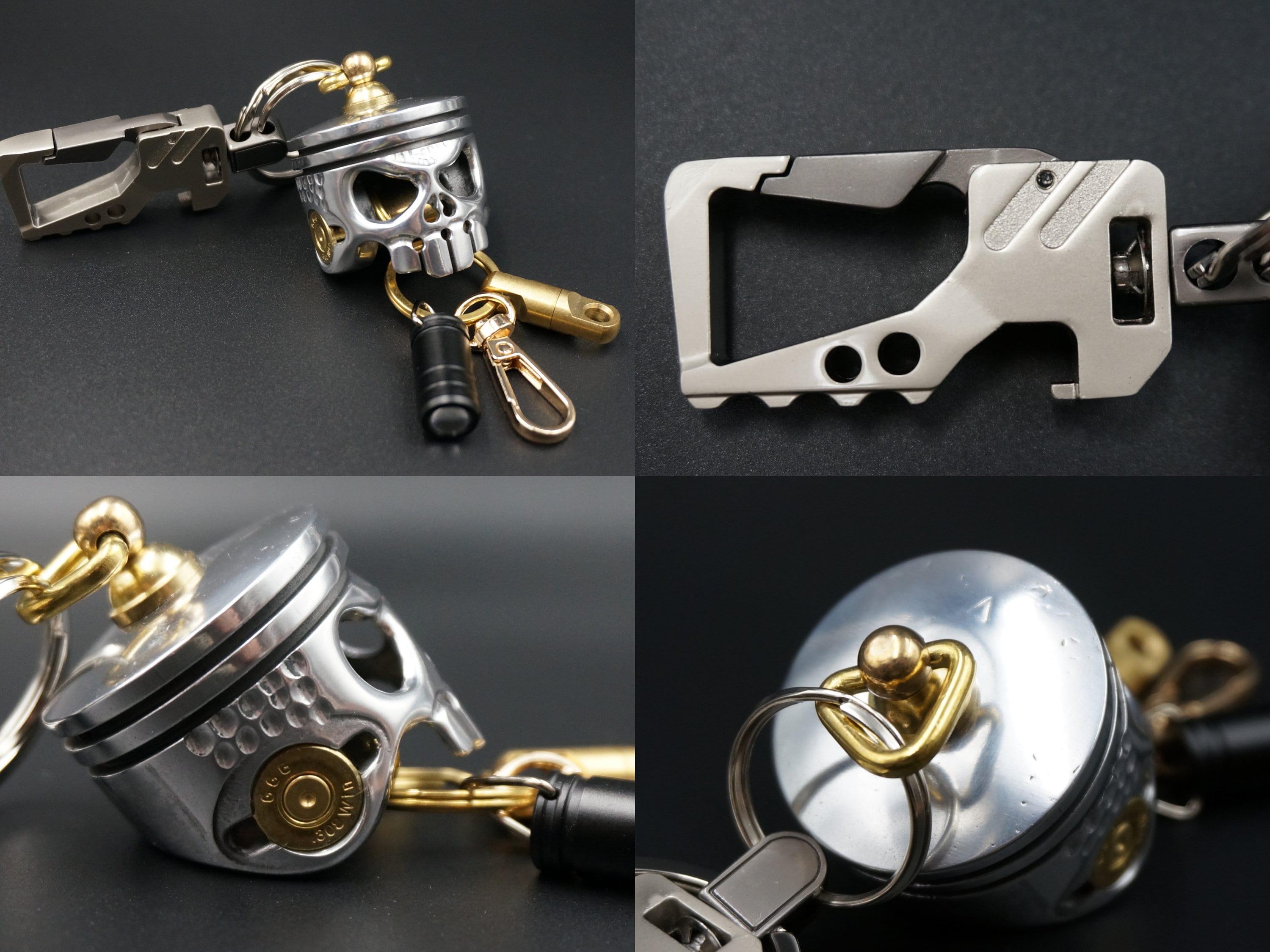 piston art skull keychain