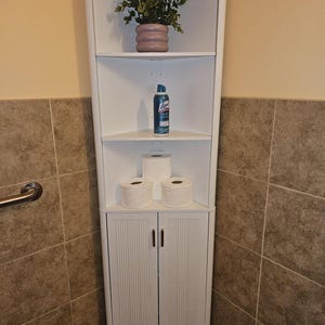 Corner Storage Cabinet Tall Shelf with Door, Space Saving Corner Furniture, Wooden Corner Unit Organizer for Living Room Bathroom Kitchen