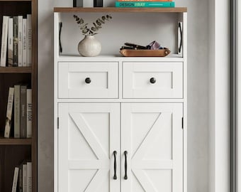 White Pantry Cabinet Organizer, Freestanding Storage Cabinet with Drawers, Kitchen Cupboard, Bathroom Storage Unit, Coffee Bar Station