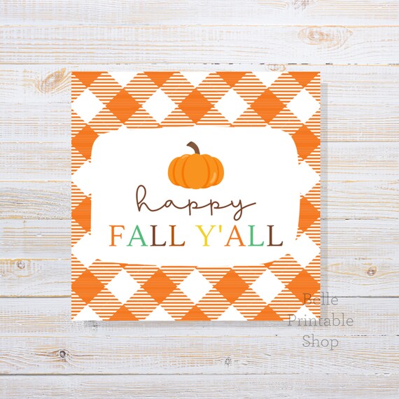 Printable Cookie Tag Happy Fall Y'all orange Plaid / - Etsy
