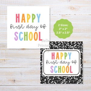 Etiqueta de biscoito para impressão - Feliz primeiro dia de aula - 2" x 2" + 2,5" x 2,5" quadrado - Download instantâneo em PDF