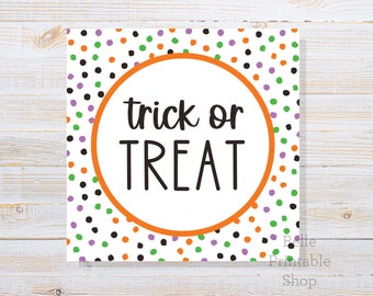 Printable Halloween Cookie Tag - Trick Or Treat (Dots) - 2" Square + 2.5" Square - Instant PDF Download