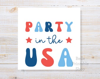 Printable 4th of July Tag - Party in the USA - 2" Square + 2.5" Square - Instant PDF Download