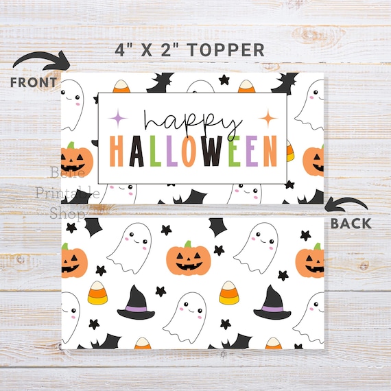 Happy Halloween Bag Topper – Ghost Pattern (4" x 2" Printable PDF Download)
