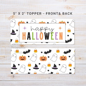Happy Halloween Bag Topper – Ghost Pattern (5" x 2" Printable) image 1