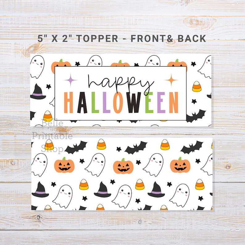 Happy Halloween Bag Topper – Ghost Pattern (5" x 2" Printable) image 1