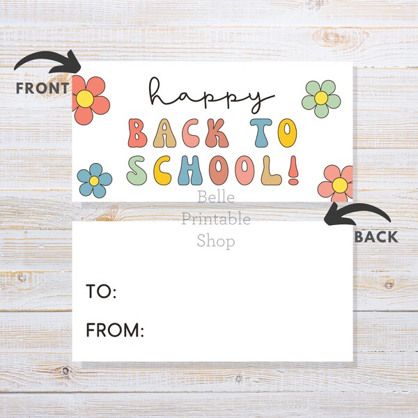 Printable 4" x 2" Treat Bag Topper - Happy Back To School (Groovy / Flowers) - Instant PDF Download