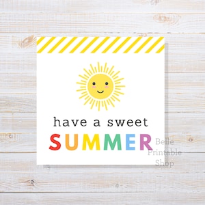 Etiqueta para galletas imprimible: Que tengas un dulce verano (sol) - Cuadrado de 2" x 2" + 2,5" x 2,5" - Descarga instantánea en PDF