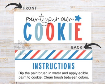 Printable 5" x 2" Bag Topper - 4th Of July Paint Your Own Cookie - Instant PDF Download