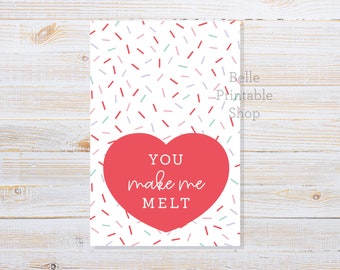 Printable 2" x 3" Rectangle Valentine Cookie Tag - You Make Me Melt (Sprinkles) - Instant PDF Download