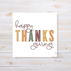 Printable Happy Thanksgiving Cookie Tag (Treat / Favor) - 2&quot; & 2.5&quot; Square - Instant PDF Download