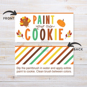 Printable 4&quot; x 2&quot; Thanksgiving PYO Bag Topper - Paint Your Own Cookie (Turkey / Stripes) - Instant PDF Download