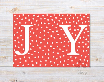 Printable 5" x 3.5" Christmas Mini Cookie Card - JOY (Dots / Red) - Blank Space for 2" Cookie