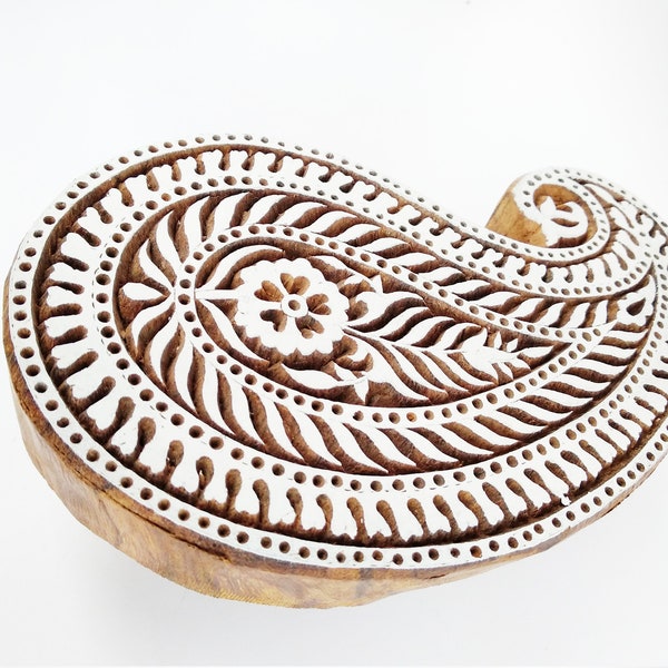 Indian paisley printing block stamp, wooden block, henna printing block, clay printing stamp 6 inches