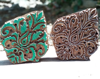 Hand-Carved Wood Block Stamp - Two-Color Fabric Printing (6x5 in)