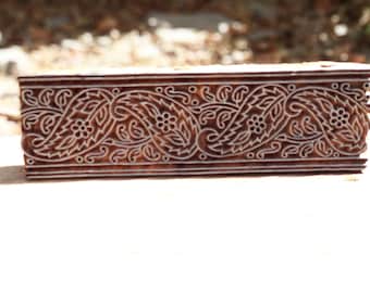 Hand Carved Floral Border Stamp - Fabric & Paper Printing, 6 Inch