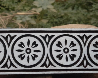 Hand Carved Floral Border Stamp, Wood Block Print for Fabric, Clay, Pottery