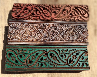 Hand Carved Floral Border Wood Stamp Set - Fabric Printing Blocks