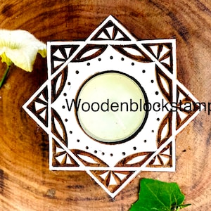 Holz Teelicht Kerzenhalter Druckform Stempel, Ton, Stoff, Tattoo, Keks, Henna und Keramik