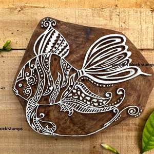 blocco di stampa di design di pesce intagliato a mano in legno con decorazioni per la casa, decorazioni a parete