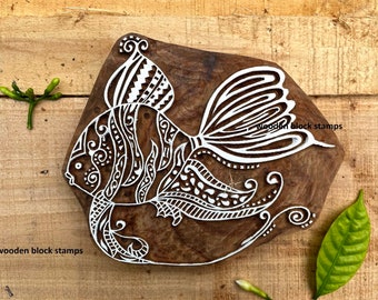 wooden hand carved fish design printing block with home decor, decor on wall