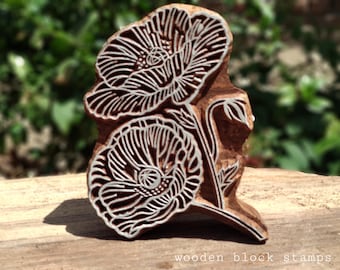 Floral Woodblock Stamp - Hand Carved Printing Block, 5x3.7 in