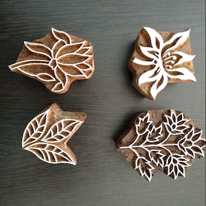 set di 4 blocchi per stampa di fiori, timbro per stampa su tessuto, timbro per stampa in argilla, motivo di design, timbro per tatuaggio
