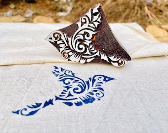 Bird printing block stamp hand carving stamps fabric,tattoo, clay, cookies and henna printing block 3 inches