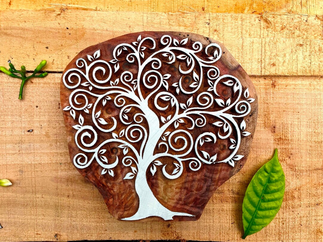 Tree Design Print Wooden Tree Design Printing Block Stamp Hand Carving Fabric Printing ...