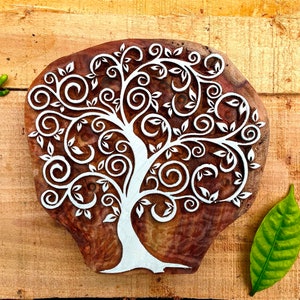 disegno di albero in legno stampa blocco timbro intaglio a mano stampa su tessuto argilla, tatuaggi, ceramiche, biscotti, henné e decorazioni per la casa