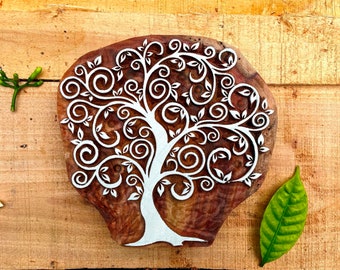 wooden tree design printing block stamp hand carving fabric printing clay,tattoo, pottery, cookies, henna and home decor
