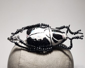 Beetle brooch black white handmade beetle bug brooche insect brooche broche pin handmade - Resin Fantasy Art