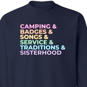 Girl Scout Troop Leader Traditions List Crewneck Sweatshirt - Plus Size Adult Volunteer and Older Girl Camp Shirt