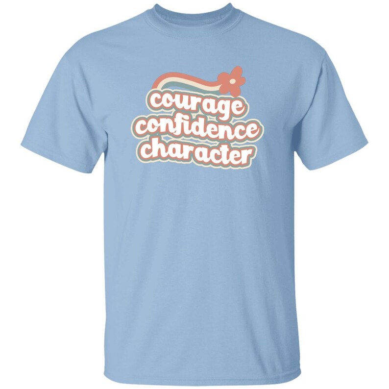 Camiseta arcoíris retro con el personaje "JÓVENES, Coraje y Confianza" en tallas infantiles para Girl Scouts Light Blue