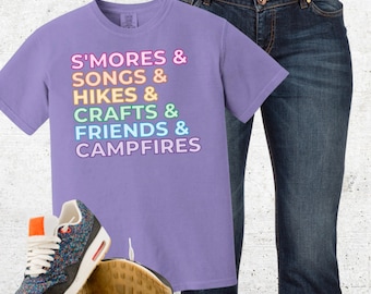 Smores, Songs, Campfires - Adult Plus Size Comfort Colors T-Shirt with Camping List for Girl Scout Troop Leaders