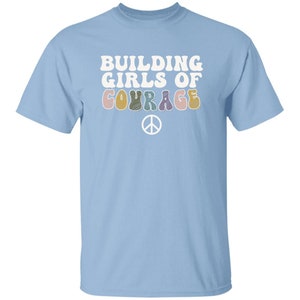 YOUTH Building Girls of Courage - Girl Scouts T-shirt for Daisies, Brownies, and Juniors Light Blue