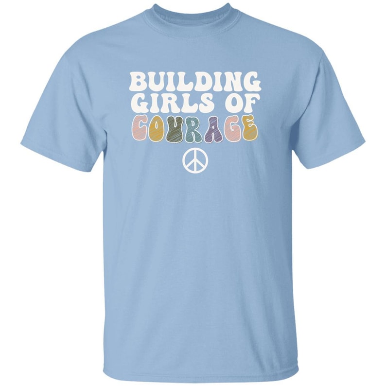 YOUTH Building Girls of Courage - Girl Scouts T-shirt for Daisies, Brownies, and Juniors Light Blue