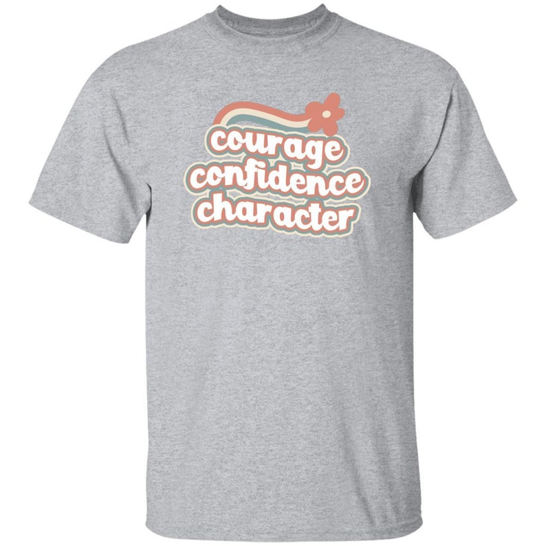 Camiseta arcoíris retro con el personaje "JÓVENES, Coraje y Confianza" en tallas infantiles para Girl Scouts Sport Grey