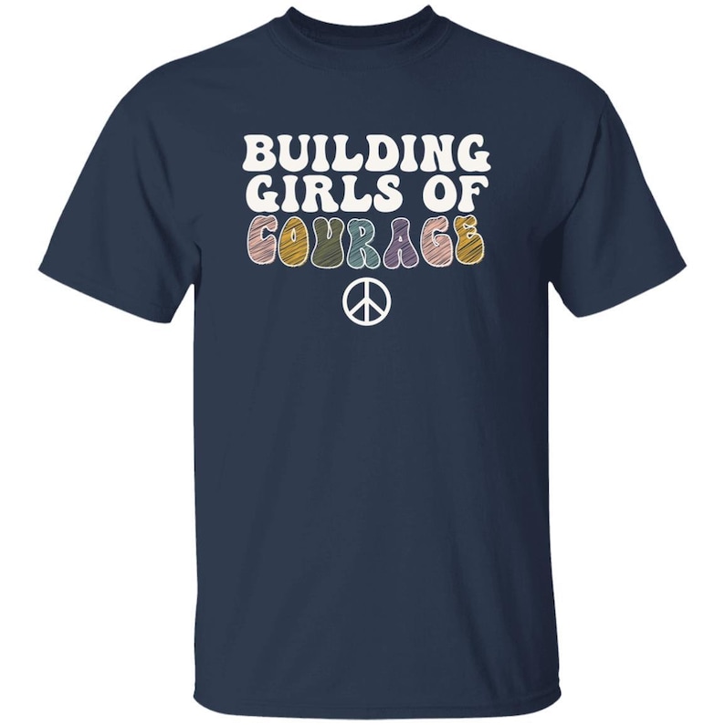 YOUTH Building Girls of Courage - Girl Scouts T-shirt for Daisies, Brownies, and Juniors Navy