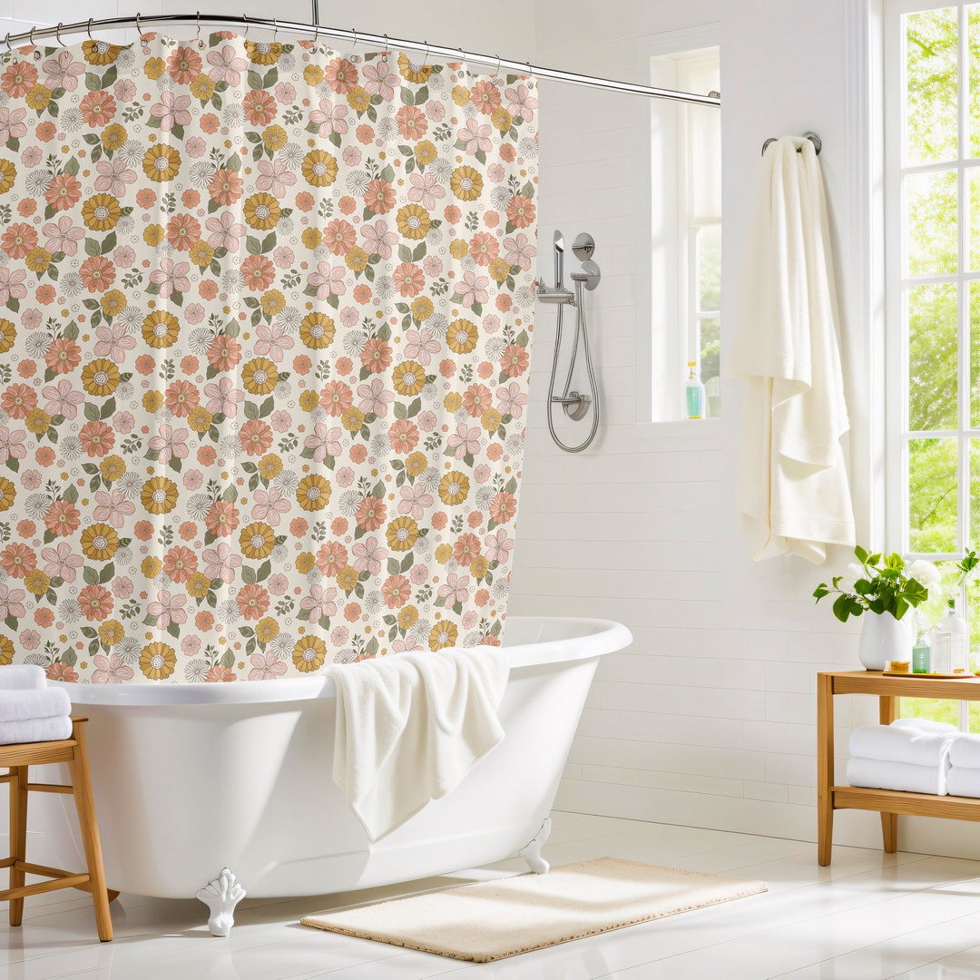 Boho Shic Vintage Shower Curtains for Women Cottagecore Orange Flowers ...
