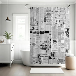 Unique Old Newspaper Aesthetic Shower Curtains for Women Men Fun Black and White Text Pattern Monochrome  Bathroom Decor Bath Shower Curtain