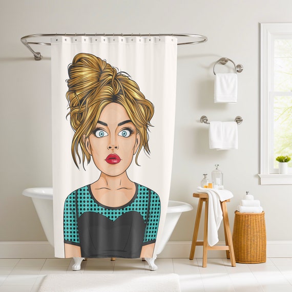 Modern Pop Art Girl Shower Curtain Vibrant Fun Cool White Weird Bathroom  Decor Bath Shower Curtain Accessories 
