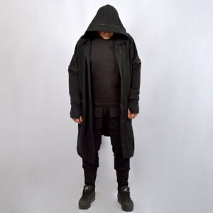 Mens black sales coat with hood