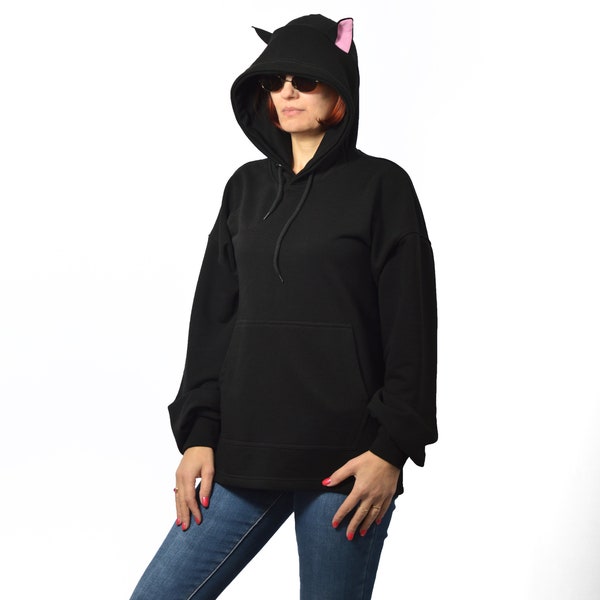 Oversized Hoodie with Cat Ears or Devil Horns, Elf Ears, Bunny Ears, Personalized hoodie, Hoodie with wide volume sleeves