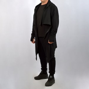 フード付き非対称カーディガン、ユニセックスカーディガン、ロングカーディガン、フード付きコート、スチームパンクコート、アーバン服、暖かいフード付きコート、サイズS〜5XL