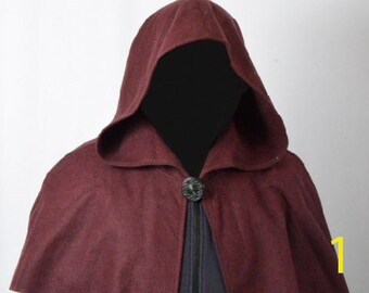 Medieval burgundy Viking wool hood, knight, hunter and cosplay costume of other historical characters.