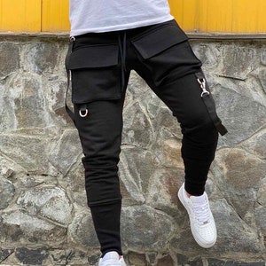 Pants with four cargo pockets and ribbons